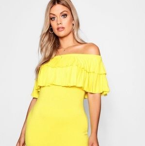 Boohoo Yellow Ruffle Off Shoulder